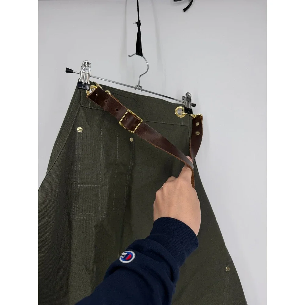 S&R Apron Co. Professional Canvas Leather Work Apron‎ Olive Green Brown Brass